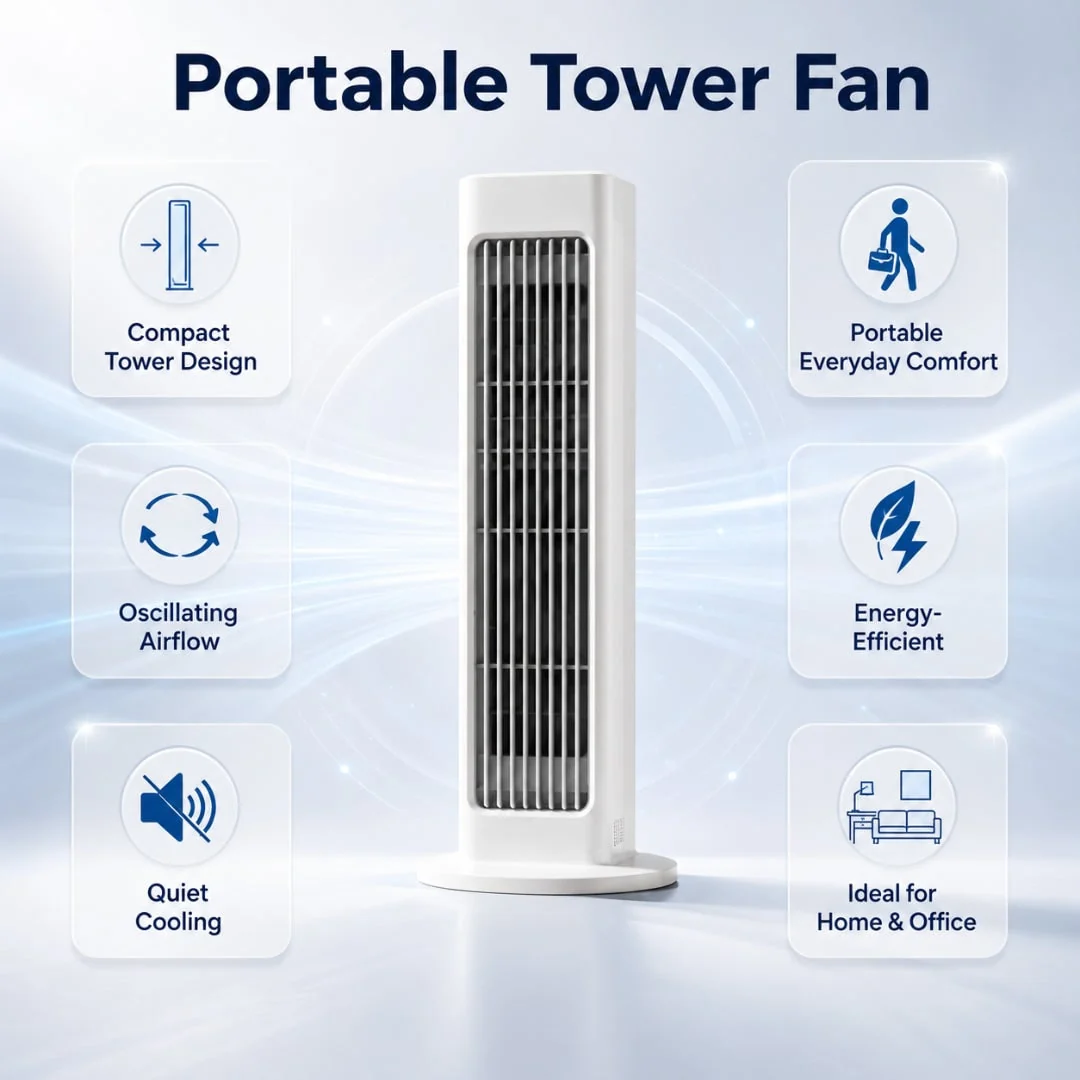 Portable Fan Tower Fan Oscillating Cooling Device - Image 5